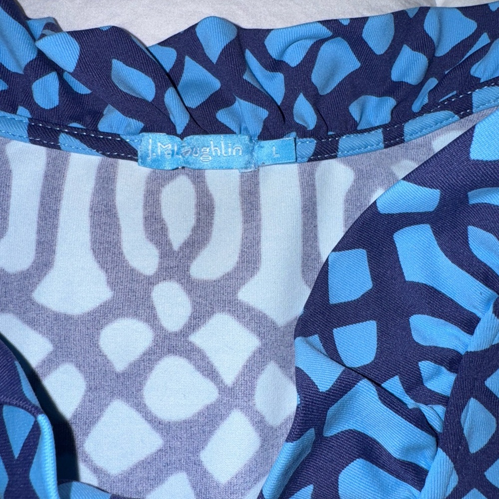 J. McLAUGHLIN Blue Patterned Women's Blouse - Picture 3 of 6